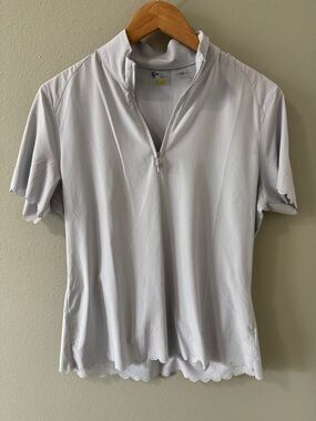 Light Gray Short-Sleeve Zip Mock Neck Shirt - Unbranded